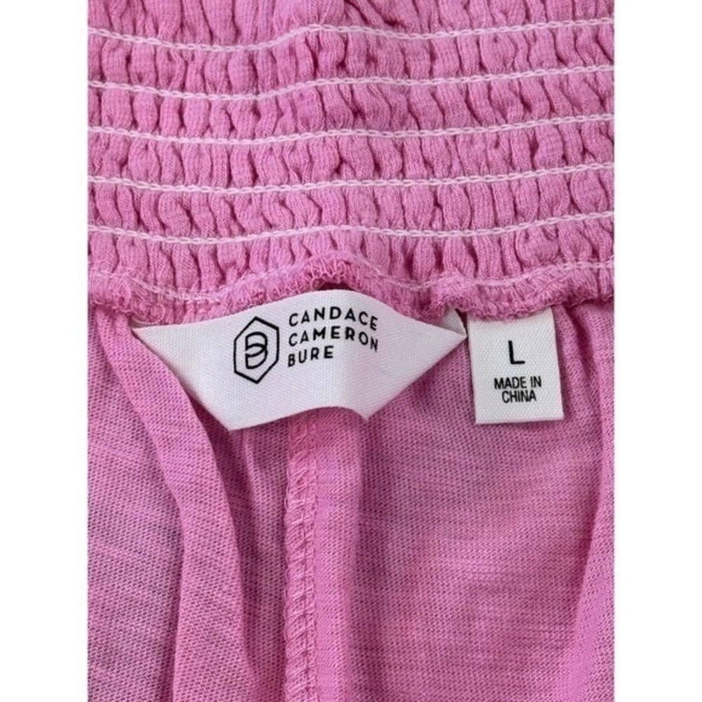 Candace Cameron Bure Pink Smocked Waist Wide Leg Pants Cotton Linen Blend L - Picture 7 of 10